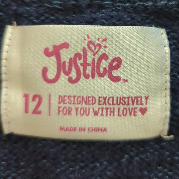 JUSTICE Navy Pullover Sweater w Fuzzy Sequined Llama Size 12 - Picture 7 of 8